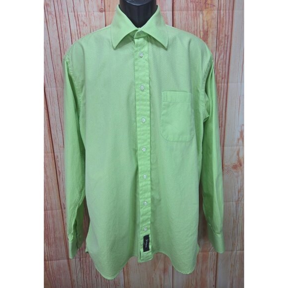 Burberry London Mens Lime Green Striped Dress Shirt 16L Made In USA - Picture 1 of 7